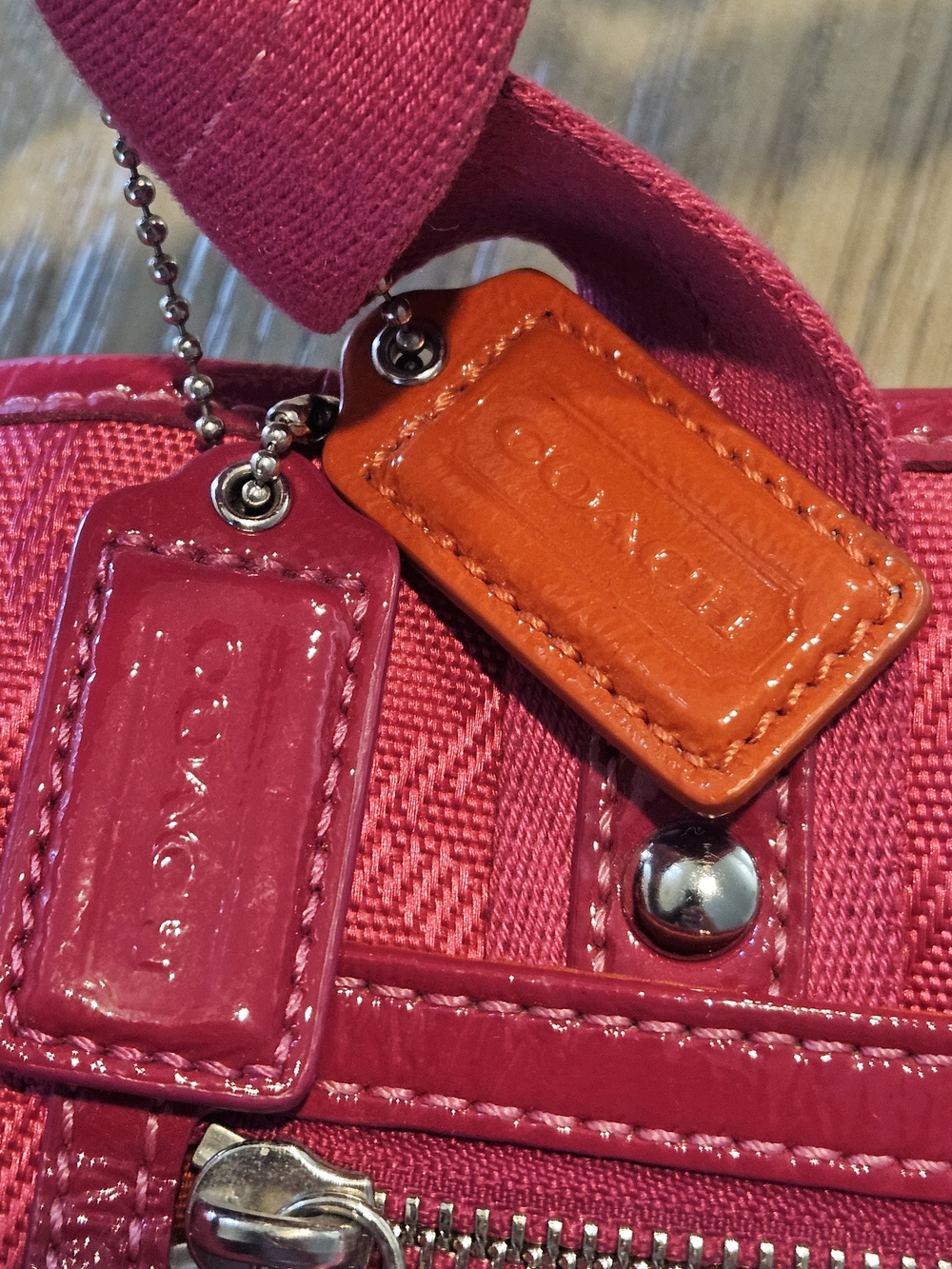 Y2K Coach Daisy Signature Pink Canvas Tote with Orange Accent Tag